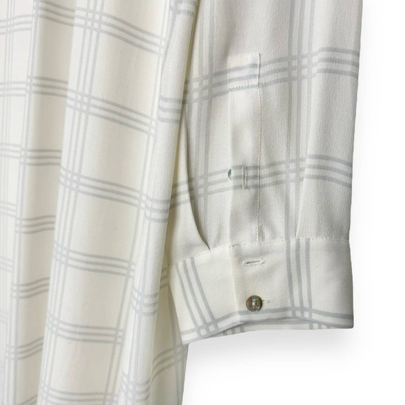 Eileen Fisher White Window Pane Button Down Tunic Top Size Large 100% Silk - Picture 4 of 14